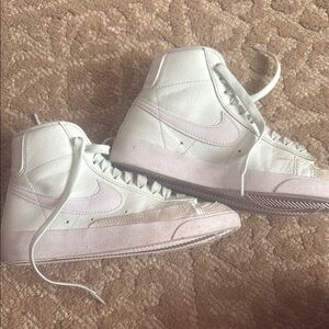 Kids White and Mint High-Top Sneakers